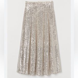 H&M Sequin Sparkle Midi Skirt Cream Champagne NWT Size 10